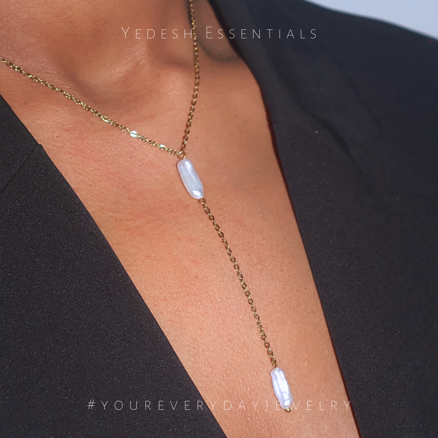 Irregular pearl lariat necklace