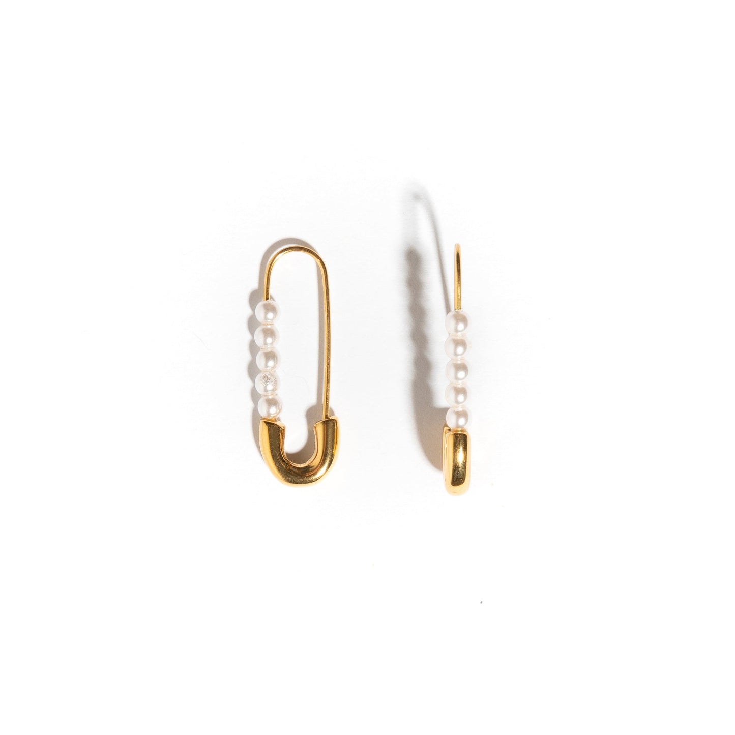 Delicate pearl safety pin earring