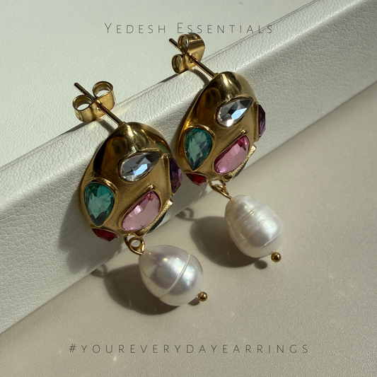 Mosaic pearl drop earrings